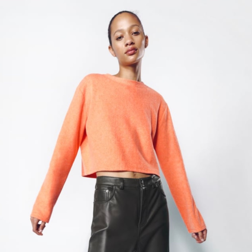 Zara Soft Feel Cropped Long Sleeve Sweater in Orange